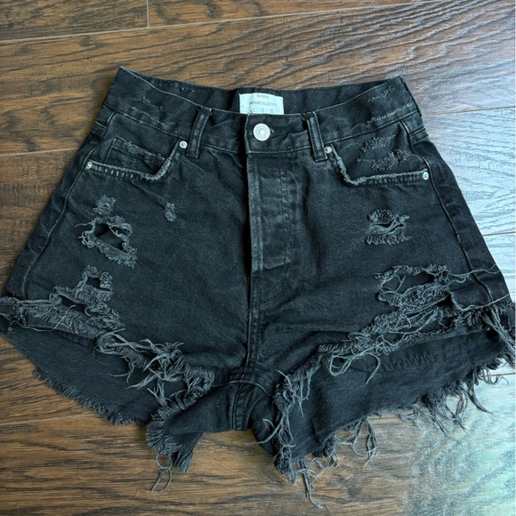 Bershka black, distressed denim shorts - Picture 1 of 6